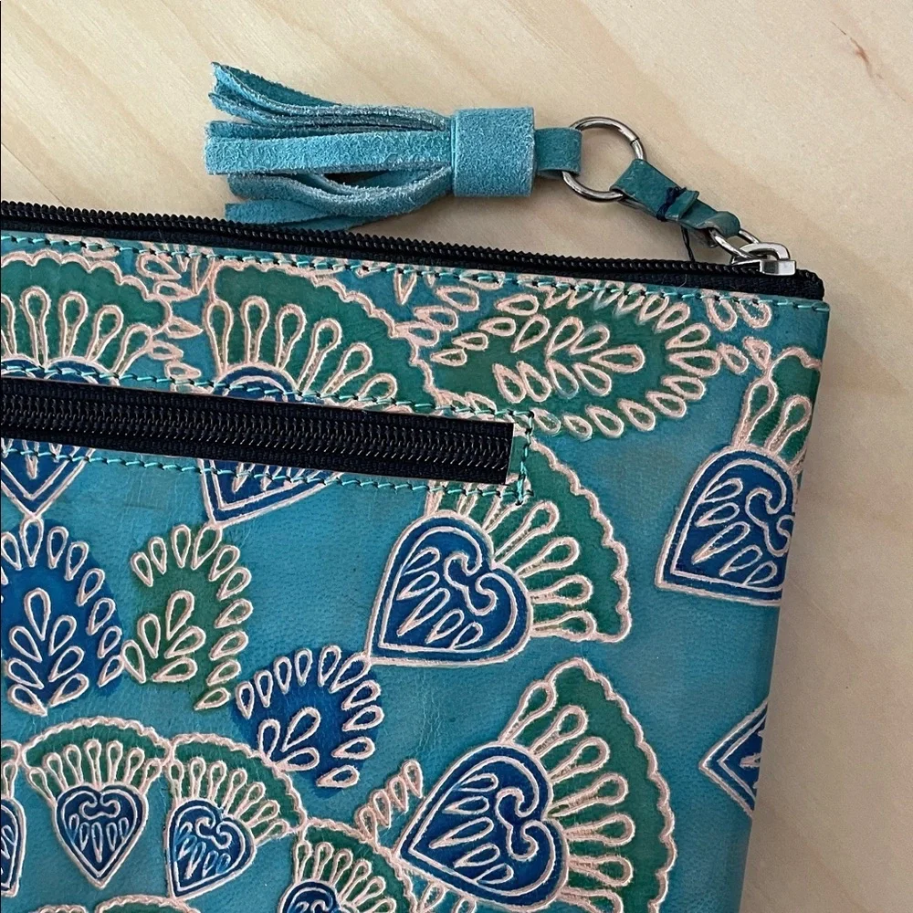 Teal and Navy Patterned Clutch padded